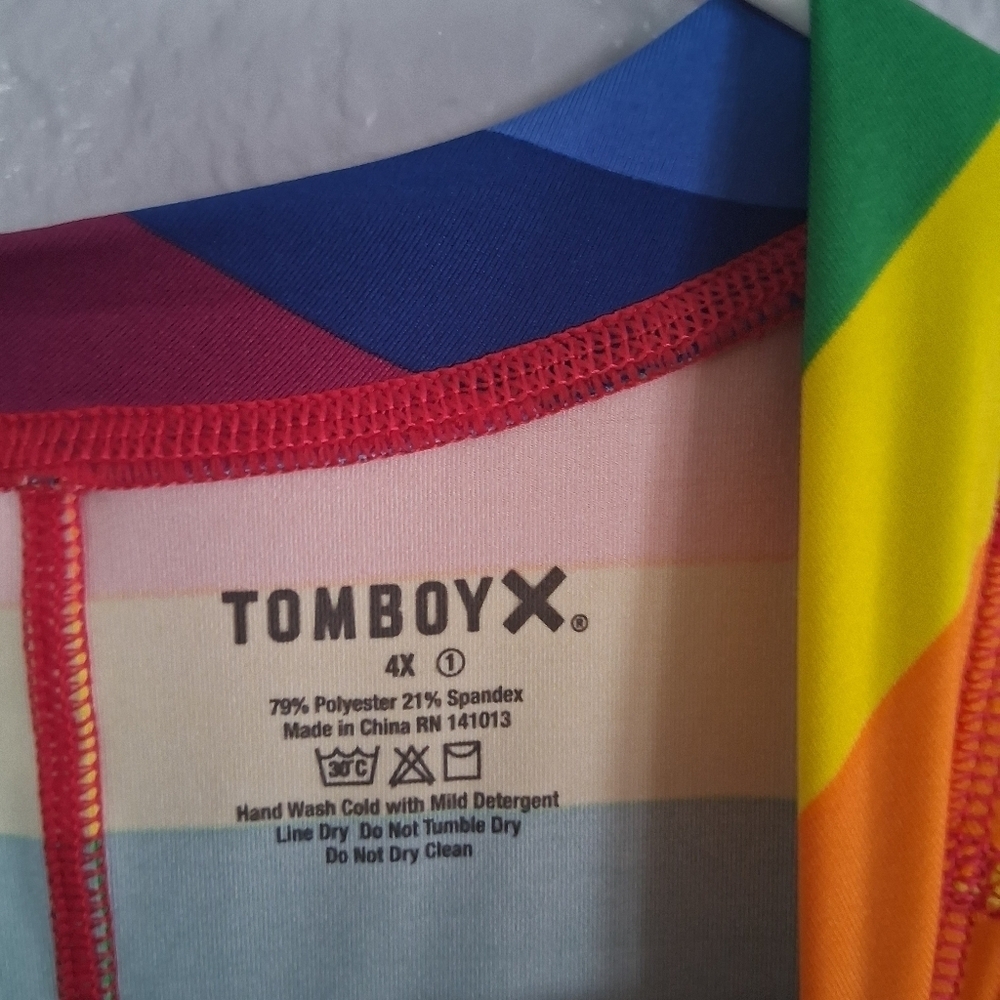 TOMBOY X Adult Unisex Rainbow Stripe Unitard Mardi Gras LGBT LGBTQ Pride 4X - Picture 5 of 6
